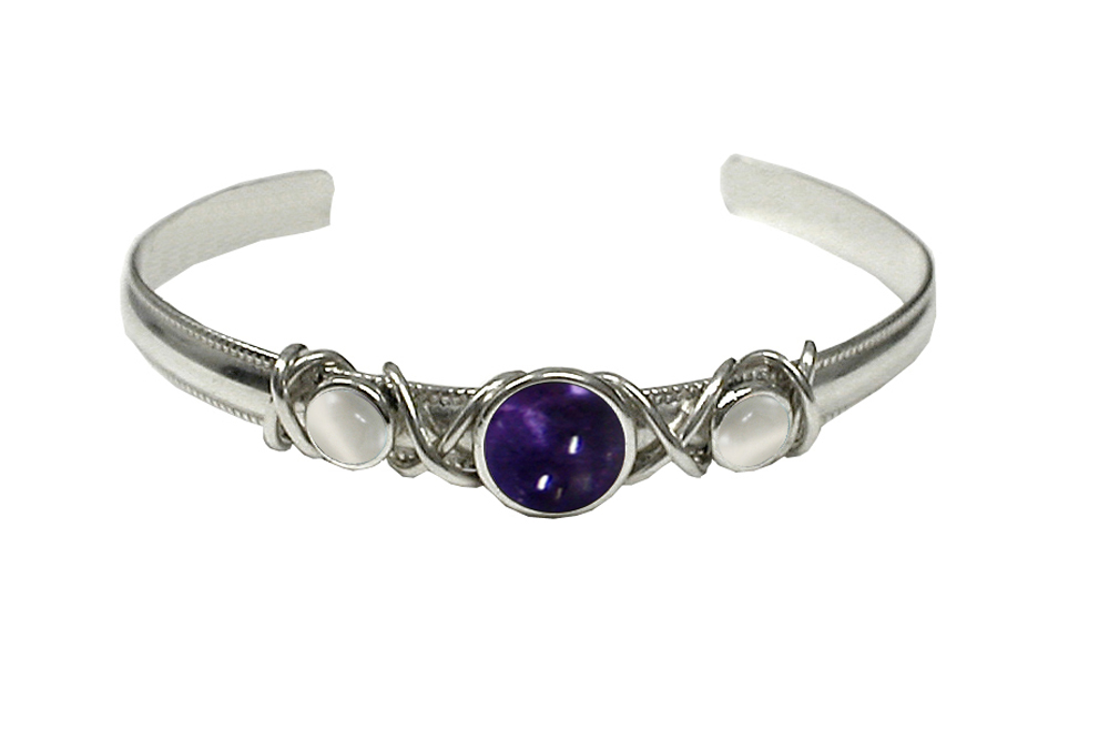 Sterling Silver Hand Made Cuff Bracelet With White Moonstone And Iolite